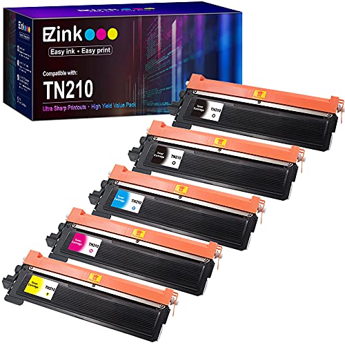 E-Z Ink (TM) Compatible Toner Cartridge Replacement for Brother TN210 TN-210 to use with HL-3040CN HL-3070CW HL-3075CW DCP-9010CN MFC-9010CN MFC-9320CW (2 Black, 1 Cyan, 1 Magenta, 1 Yellow) 5 Pack