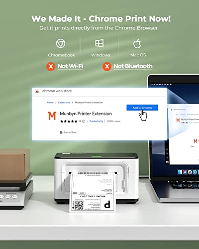 MUNBYN Shipping Label Printer, 4x6 Label Printer for Shipping Packages, USB Thermal Printer for Shipping Labels Home Small Business, with Software for Instant Conversion from 8x11 to 4x6 Labels