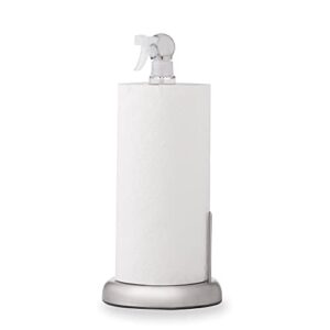 everyday solutions spray bottle paper towel holder – space saving countertop paper towel roll holder w/ hidden removable 7oz spray bottle – rust-resistant stainless steel & reusable heavy duty plastic