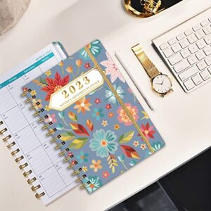 Ymumuda 2023 Planner, Weekly Monthly Planner 2023, 12-Month School Planner from JAN.2023 to DEC.2023, 8.4" X 6", Spiral Planner Notebook with Stickers, Elastic Closure, Inner Pocket, Coated Tabs, Grey Embroidery Floral