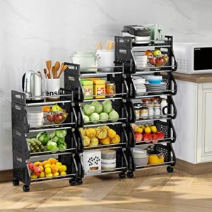 Baboies 5 Tier Fruit Vegetable Basket, Stackable Storage Cart with Wheels, Utility Rolling Stand Rack for Kitchen, Pantry, Garage, Produce, Onion, Potato