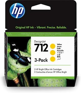hp 712 yellow 29-ml 3-pack genuine ink cartridges (3ed79a) for designjet t650, t630, t230, t210 & studio plotter printers