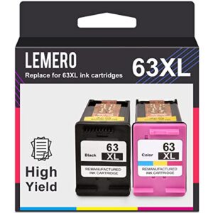 lemero 63xl remanufactured ink cartridge replacement for hp 63 63xl 63 xl for envy 4520 officejet 3830 4650 5258 deskjet 3630 printer ( black, color, 2 pack )