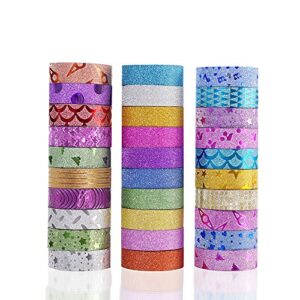 30 rolls washi masking tape set,decorative craft tape collection for diy and gift wrapping with colorful designs and patterns