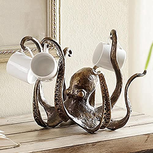 Roonmain Octopus Coffee Mug Holder Mug Holder Pendant Tea Cup Holder Vintage-Style Resin Octopus Table Topper Statue Ornament