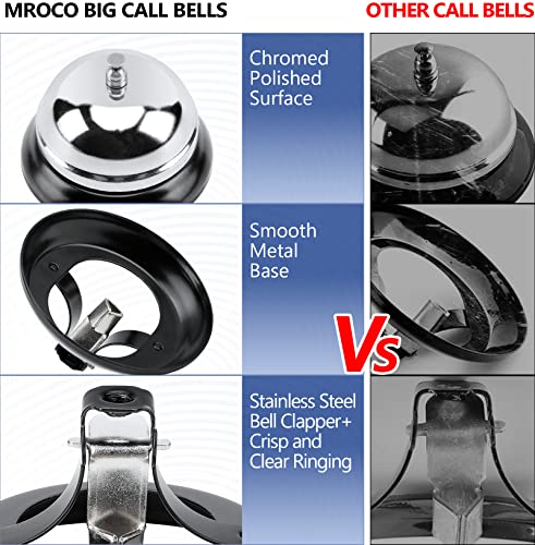 MROCO Big Call Bells, 3.38 Inch Diameter, Chrome Finish, All-Metal Construction, Desk Bell Service Bell for Hotels, Schools, Restaurants, Reception Areas, Hospitals, Warehouses (Silver)