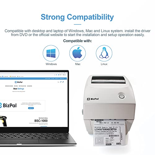 BizPal DTP-1000 Direct Thermal Printer, High Speed 4x6 Label Printer, Supports Shipping Labels, Barcode Labels, Household Labels and More，Windows, Mac and Linux Compatible