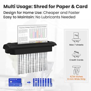 Paper Shredder Without Basket,VidaTeco 7-Sheet Strip Cut Shredder for Home Use,Mini Paper Shredder Also Shreds Card/Staple,Small Portable Shredder with Extendable Arm,Durable&Fast with Jam Proof(ETL)