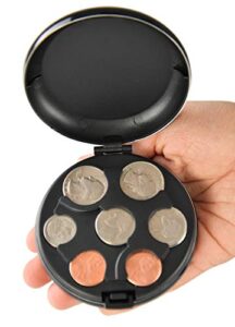 home-x coin dispenser, hard case organizer and storage for coins, small money sorter and coin holder for collectors, 3 ¼” d x 1 ¼” h, black