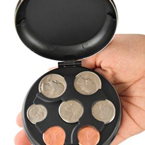 HOME-X Coin Dispenser, Hard Case Organizer and Storage for Coins, Small Money Sorter and Coin Holder for Collectors, 3 ¼" D x 1 ¼" H, Black