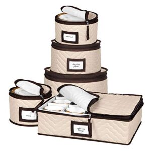china storage containers 5-piece set moving boxes for dinnerware, glasses, plates, mugs and saucers sturdy quilted microfiber dish organizer with dividers for seasonal storage – service for 12