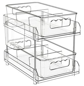 domniu 2 tier clear organizer with dividers, pantry organization and storage multi purpose slide-out bathroom organizer, kitchen pantry medicine cabniet bins, under sink organizer with hanging cup