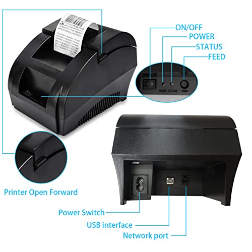 TeinenRon T5890K Receipt Printer 58mm Thermal POS Printer USB Desktop Barcode Bill Printer 90mm/s High Speed Mini Small Printing Machine Support ESC/POS for Shipping/Business/Restaurant/Kitchen