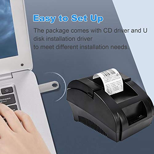 TeinenRon T5890K Receipt Printer 58mm Thermal POS Printer USB Desktop Barcode Bill Printer 90mm/s High Speed Mini Small Printing Machine Support ESC/POS for Shipping/Business/Restaurant/Kitchen