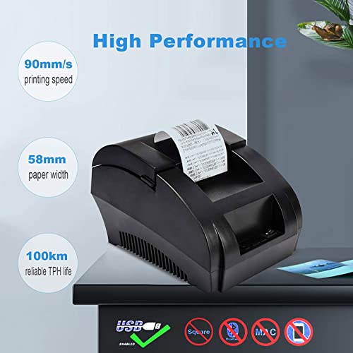 TeinenRon T5890K Receipt Printer 58mm Thermal POS Printer USB Desktop Barcode Bill Printer 90mm/s High Speed Mini Small Printing Machine Support ESC/POS for Shipping/Business/Restaurant/Kitchen