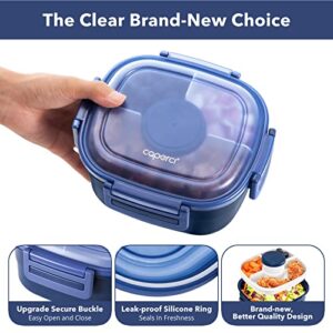 Caperci Superior Salad Container for Lunch To Go - Large 55-oz Salad Bowl Lunch Box Container with 4-Compartment Bento-Style Tray, 3-oz Sauce Container, Reusable Spork & BPA-Free (Navy Blue)