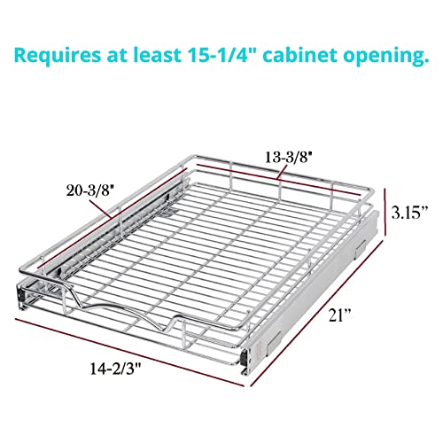 Hold N’ Storage Pull Out Cabinet Drawer Organizer, Heavy Duty-with 5 Year Limited Warranty- Slide Out Shelves, -14”W x 21”D - Requires At Least a 15-1/4” Cabinet Opening, Steel Metal, Chrome Finish