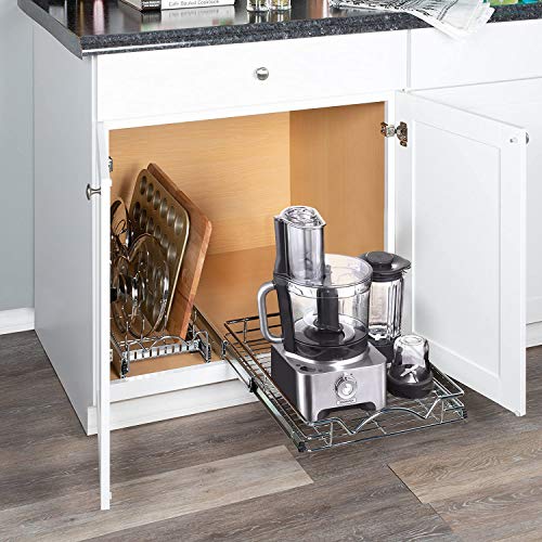 Hold N’ Storage Pull Out Cabinet Drawer Organizer, Heavy Duty-with 5 Year Limited Warranty- Slide Out Shelves, -14”W x 21”D - Requires At Least a 15-1/4” Cabinet Opening, Steel Metal, Chrome Finish