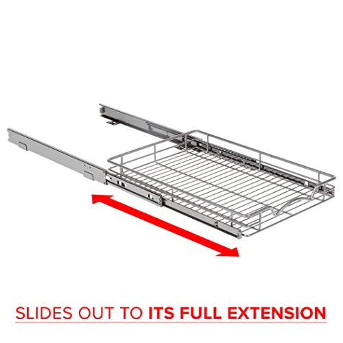 Hold N’ Storage Pull Out Cabinet Drawer Organizer, Heavy Duty-with 5 Year Limited Warranty- Slide Out Shelves, -14”W x 21”D - Requires At Least a 15-1/4” Cabinet Opening, Steel Metal, Chrome Finish