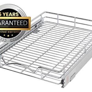 Hold N’ Storage Pull Out Cabinet Drawer Organizer, Heavy Duty-with 5 Year Limited Warranty- Slide Out Shelves, -14”W x 21”D - Requires At Least a 15-1/4” Cabinet Opening, Steel Metal, Chrome Finish