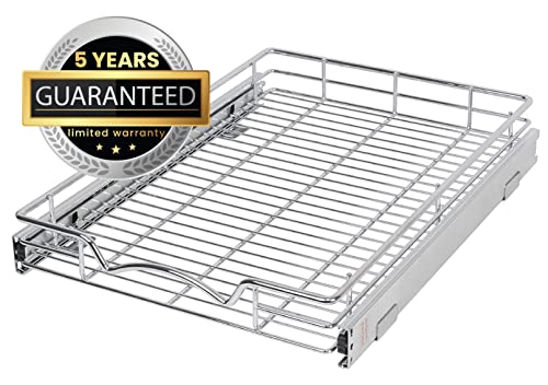 Hold N’ Storage Pull Out Cabinet Drawer Organizer, Heavy Duty-with 5 Year Limited Warranty- Slide Out Shelves, -14”W x 21”D - Requires At Least a 15-1/4” Cabinet Opening, Steel Metal, Chrome Finish