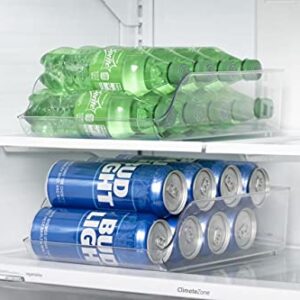4 Pack Refrigerator Organizer Bins, Pop Soda Can Dispenser and Water Bottle Organizer Set for Fridge, Freezer, Kitchen, Countertops, Cabinets - Clear Plastic Pantry Beverage Holder Storage Rack