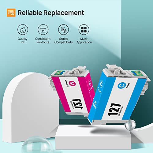 127 Ink Cartridges Replacement for Epson127 Ink Cartridges T127 Ink to use with Workforce 545 845 645 WF-3540 WF-3520 WF-7010 WF-7510 WF-7520 NX530 NX625 Printer (2 Black, Cyan, Magenta, Yellow)