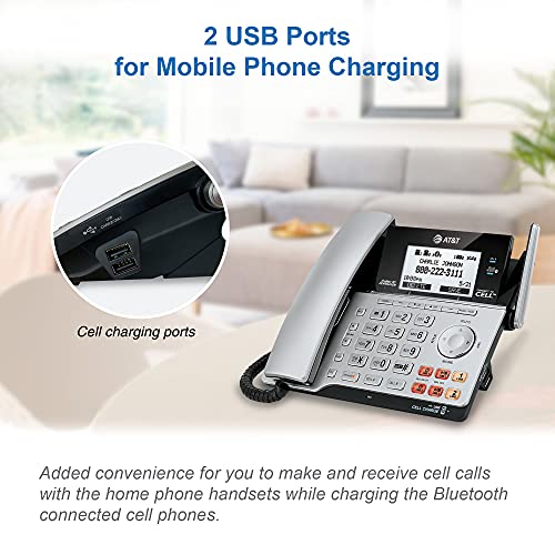 AT&T TL86103 2-Line Corded/Cordless for Small Business with Answering Machine, 2-Mailboxes, Connect-to-Cell, Caller ID Announcer, Intercom, Line-power, Long Range & Expandable to 12 Handsets