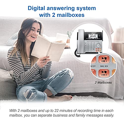 AT&T TL86103 2-Line Corded/Cordless for Small Business with Answering Machine, 2-Mailboxes, Connect-to-Cell, Caller ID Announcer, Intercom, Line-power, Long Range & Expandable to 12 Handsets