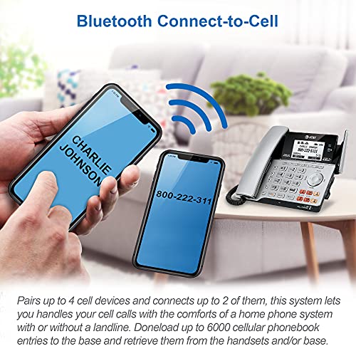 AT&T TL86103 2-Line Corded/Cordless for Small Business with Answering Machine, 2-Mailboxes, Connect-to-Cell, Caller ID Announcer, Intercom, Line-power, Long Range & Expandable to 12 Handsets