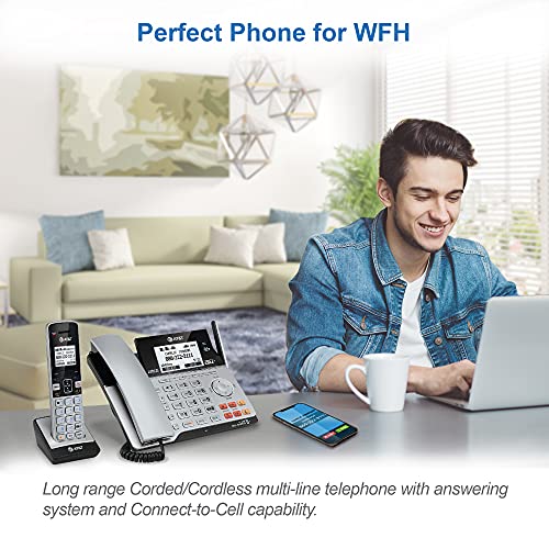 AT&T TL86103 2-Line Corded/Cordless for Small Business with Answering Machine, 2-Mailboxes, Connect-to-Cell, Caller ID Announcer, Intercom, Line-power, Long Range & Expandable to 12 Handsets