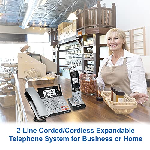 AT&T TL86103 2-Line Corded/Cordless for Small Business with Answering Machine, 2-Mailboxes, Connect-to-Cell, Caller ID Announcer, Intercom, Line-power, Long Range & Expandable to 12 Handsets