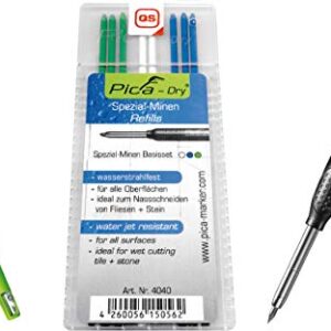 Pica 3030 + 4040 Dry Pen including Special Lead Base Set, Carpenter's Pencil, Green, Blue, White