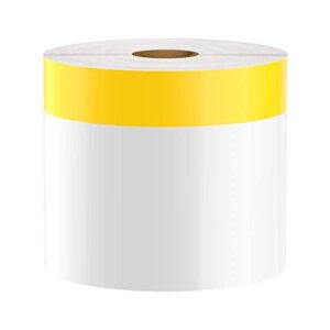 premium vinyl label tape for duralabel, labeltac, vnm signmaker, safetypro, viscom and others, white with 1″ yellow stripe, 4″ x 140′