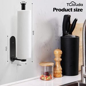 Paper Towel Holder Under Cabinet and Counter, Tclouda Aluminum Alloy Wall Mountd Paper Towel Rack, Available in Adhesive and Screws, Single Black