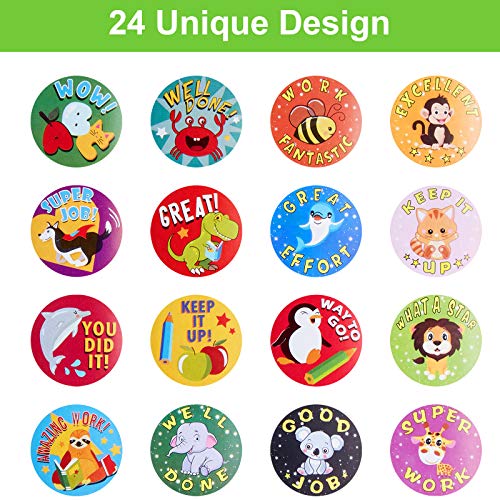 3 Rolls Motivational Stickers for Kids, 1500 Pieces Teacher Reward Stickers School Supplies for Children, Incentive Cute Sticker Potty Training Stickers for School Home, 24 Designs (Vivid Style)