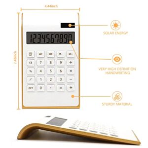 Calculator, 10 Digits Solar Battery Basic, Dual Powered Desktop Calculator, Tilted LCD Display, Inclined Design Slim Desk Calculator by Sportsvoutdoors (White)