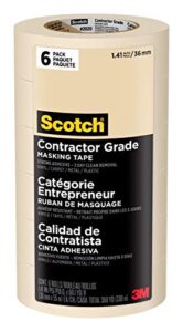 scotch contractor grade masking tape, tan, tape for general use, multi-surface adhesive tape, 1.41 inches x 60.1 yards, 6 rolls