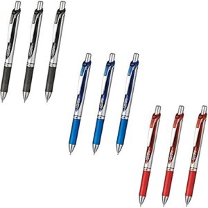 pentel energel deluxe rtx retractable liquid gel pen,ultra micro point 0.3mm, fine line, needle tip, black,blue,red ink each 1 pen total 3 pens-value set of 3 (value set of 9)