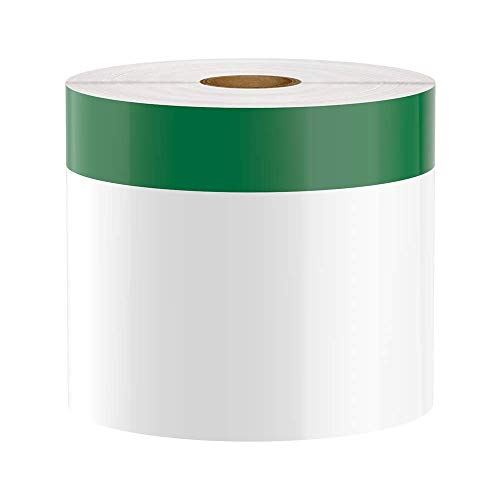 Premium Vinyl Label Tape for DuraLabel, LabelTac, VnM SignMaker, SafetyPro, Viscom and Others, White with 1" Green Stripe, 4" x 140'