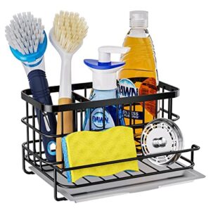 hapirm kitchen sink organizer with drain tray, waterproof and rustproof stainless steel dish brush holder, sponge holder for kitchen sink – black