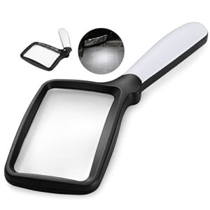 magnifying glass with light, folding handheld 3x large rectangle lighted magnifier with dimmable led for macular degeneration seniors reading newspaper, books, lighted gift for low visions
