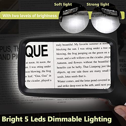 Magnifying Glass with Light, Folding Handheld 3X Large Rectangle Lighted Magnifier with Dimmable LED for Macular Degeneration Seniors Reading Newspaper, Books, Lighted Gift for Low Visions