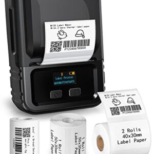 Petural M120 Label Maker-Barcode Label Printer, 3 Rolls Labels Set Bluetooth Label Maker, Thermal Portable Mini Label Maker Machine for Barcode,Qr Code,Small Business,Home Labeling,Address etc,Black