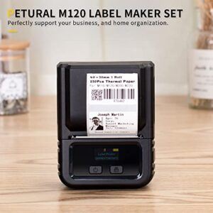 Petural M120 Label Maker-Barcode Label Printer, 3 Rolls Labels Set Bluetooth Label Maker, Thermal Portable Mini Label Maker Machine for Barcode,Qr Code,Small Business,Home Labeling,Address etc,Black