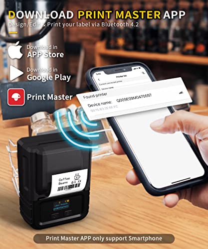 Petural M120 Label Maker-Barcode Label Printer, 3 Rolls Labels Set Bluetooth Label Maker, Thermal Portable Mini Label Maker Machine for Barcode,Qr Code,Small Business,Home Labeling,Address etc,Black