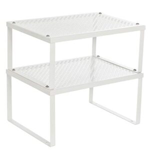 songmics cabinet shelf organizers, stackable, expandable, set of 2 metal kitchen counter shelves, white ukcs01wt
