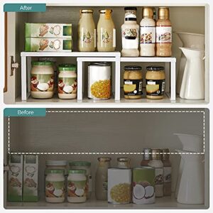 SONGMICS Cabinet Shelf Organizers, Stackable, Expandable, Set of 2 Metal Kitchen Counter Shelves, White UKCS01WT