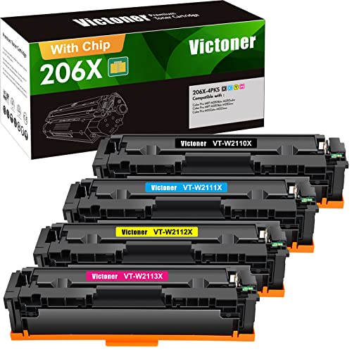 VICTONER 206X 206A Toner Cartridges 4 Pack High Yield (with Chip) Compatible Replacement for HP 206X 206A W2110X W2110A Work for HP Color MFP M283fdw M283cdw M283 Pro M255dw Printer Set Ink (B/C/Y/M)