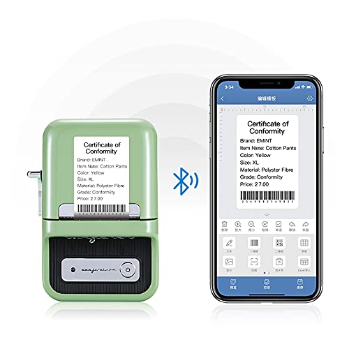 Hycodest Thermal Label Printer B21 Wireless Bluetooth Portable Printer Label Maker Machine with Tape (50x20 mm, 200 pcs) Compatible with Android & iOS System, Green